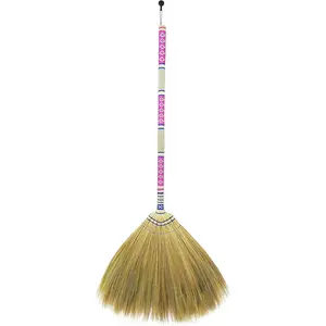 40 inch Tall of Asian Broom Cleaning Tile Floor,Soft bristles,Long Handle Hand Grip The Reed Tree with Grass, Design Sweeper Garbage Dust,Vintage Broom,Durable Indoor & Outdoor