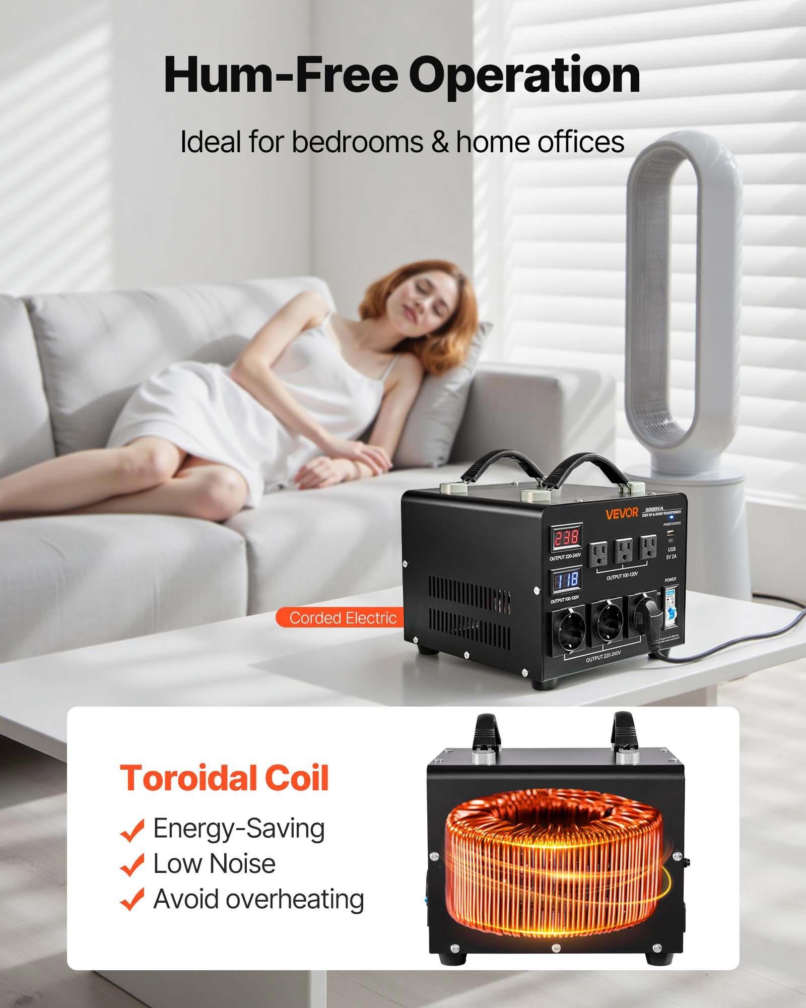 VEVOR Voltage Auto Converter Transformer, 5000VA, Heavy Duty Step Up/Down Power Transformer, 110V to 220V and 220V to 110V, with 3 US Outlets, 3 EU Outlets, LCD Display, Circuit Breaker Protection VEVOR Voltage Auto Converter Transformer, 5000VA, Heavy Duty Step Up/Down Power Transformer, 110V to 220V and 220V to 110V, with 3 US Outlets, 3 EU Outlets, LCD Display, Circuit Breaker Protection