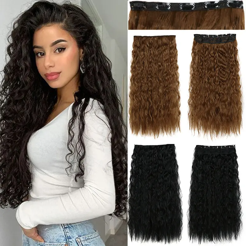 22-Inch Synthetic 5-Clip Heatless Long Wool-Style Curly Hair Extension Piece