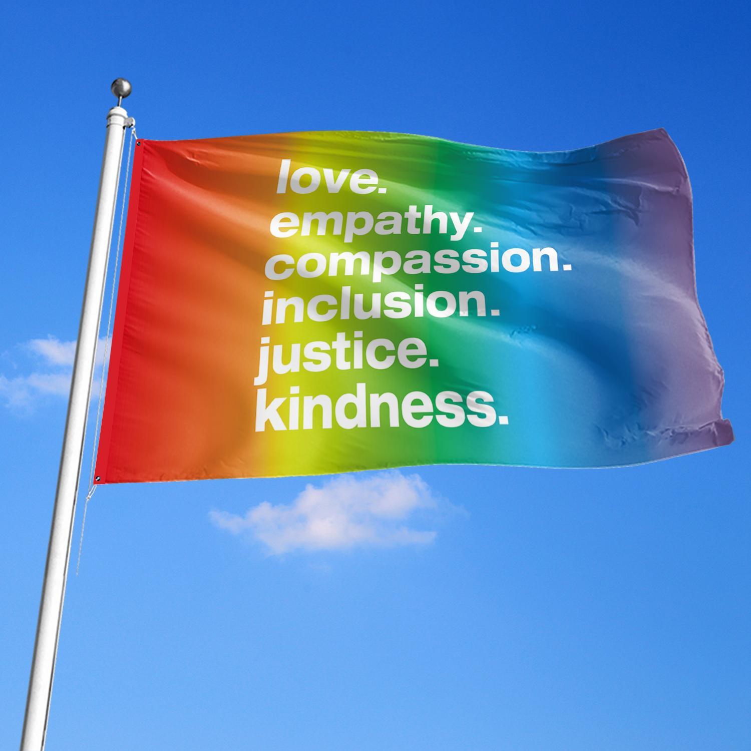 LGBTQ+ Community Pride Rainbow Flag, Colorful Kindness Design Flag, Outdoor Backdrop for Party, Festival & Decorations Supplies