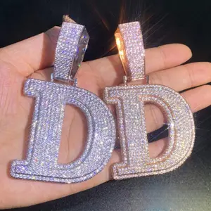 [ICE HUE] 18K Gold Vacuum Plated Copper Unisex Hip-Hop Inspired Initial Necklace, 5A+ Sri Lanka Zircon Inlay Large Letter Pendant, Men's Jewelry for Daily Wear, Luxury Costume Gift Idea