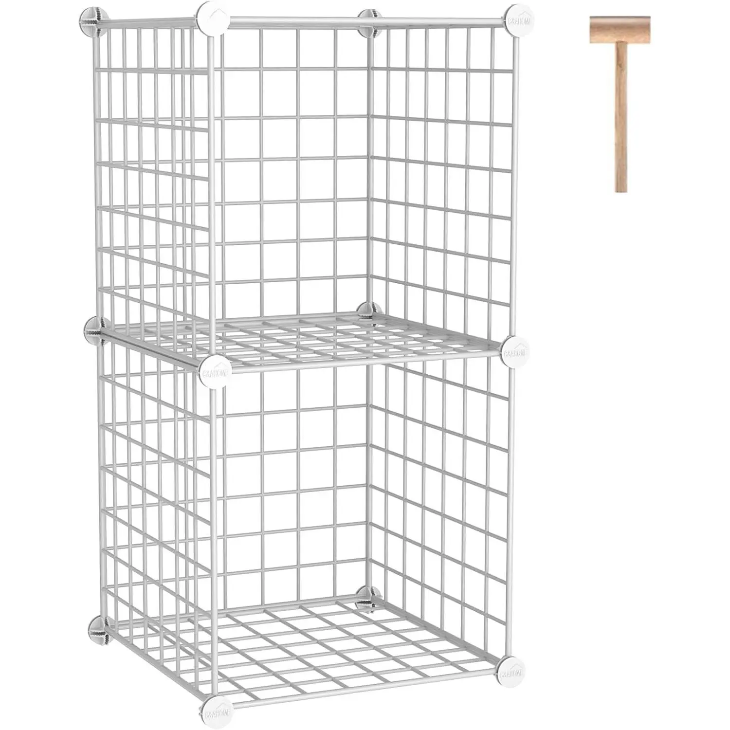 Wire Cube Storage, 2-Cube Storage Organizer Metal, C Grids, White | Storage Bins Shelving, Modular Bookshelf Shelf, Closet Cabinet Ideal for Bedroom, Office