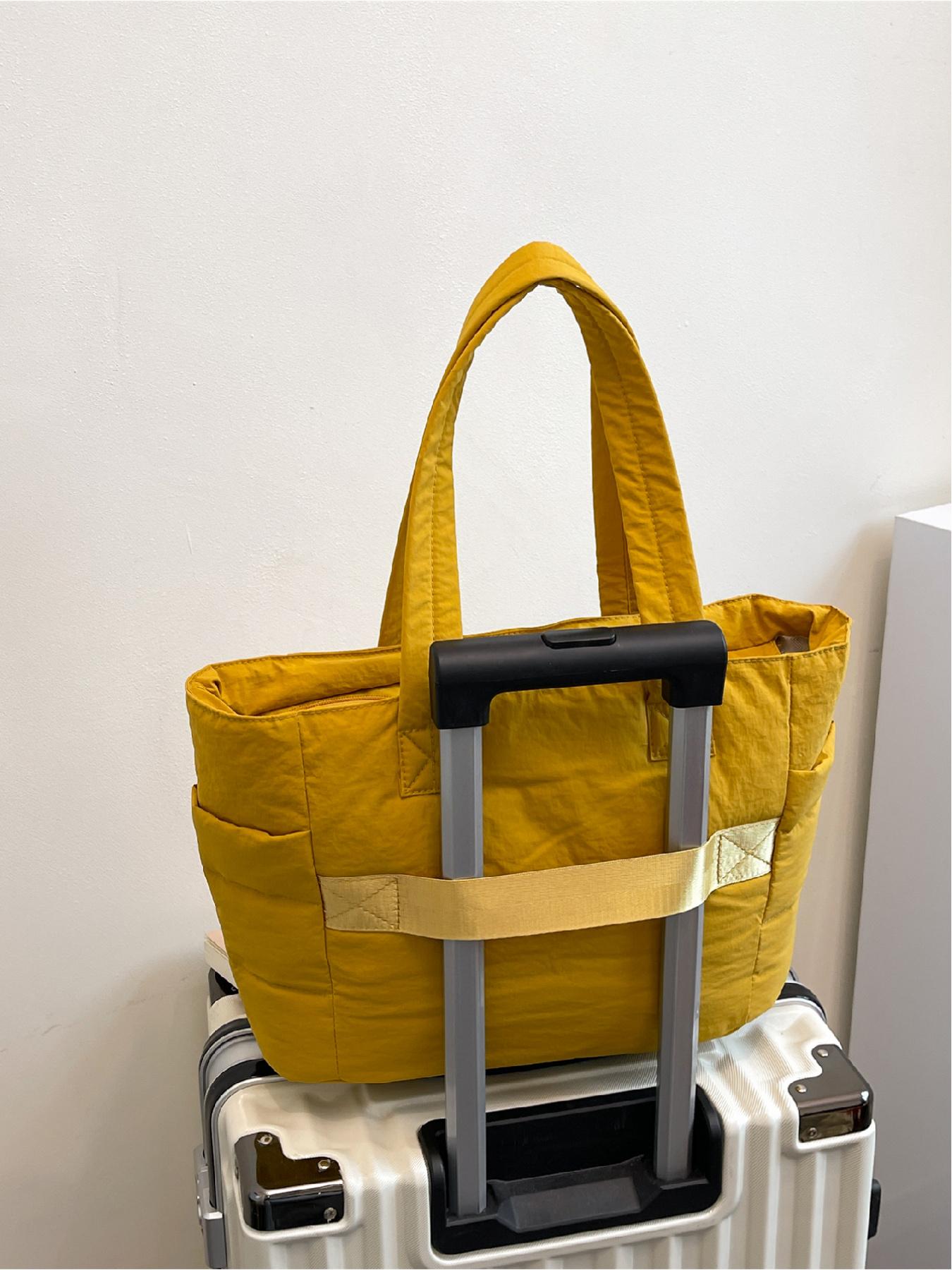 Women's Solid Color Quilted Tote Bag, Fashionable Large Capacity Shoulder Bag for Work & Daily Used, Casual Trendy Versatile High-quality Daily Commuting Bag, Quilted Work Bags