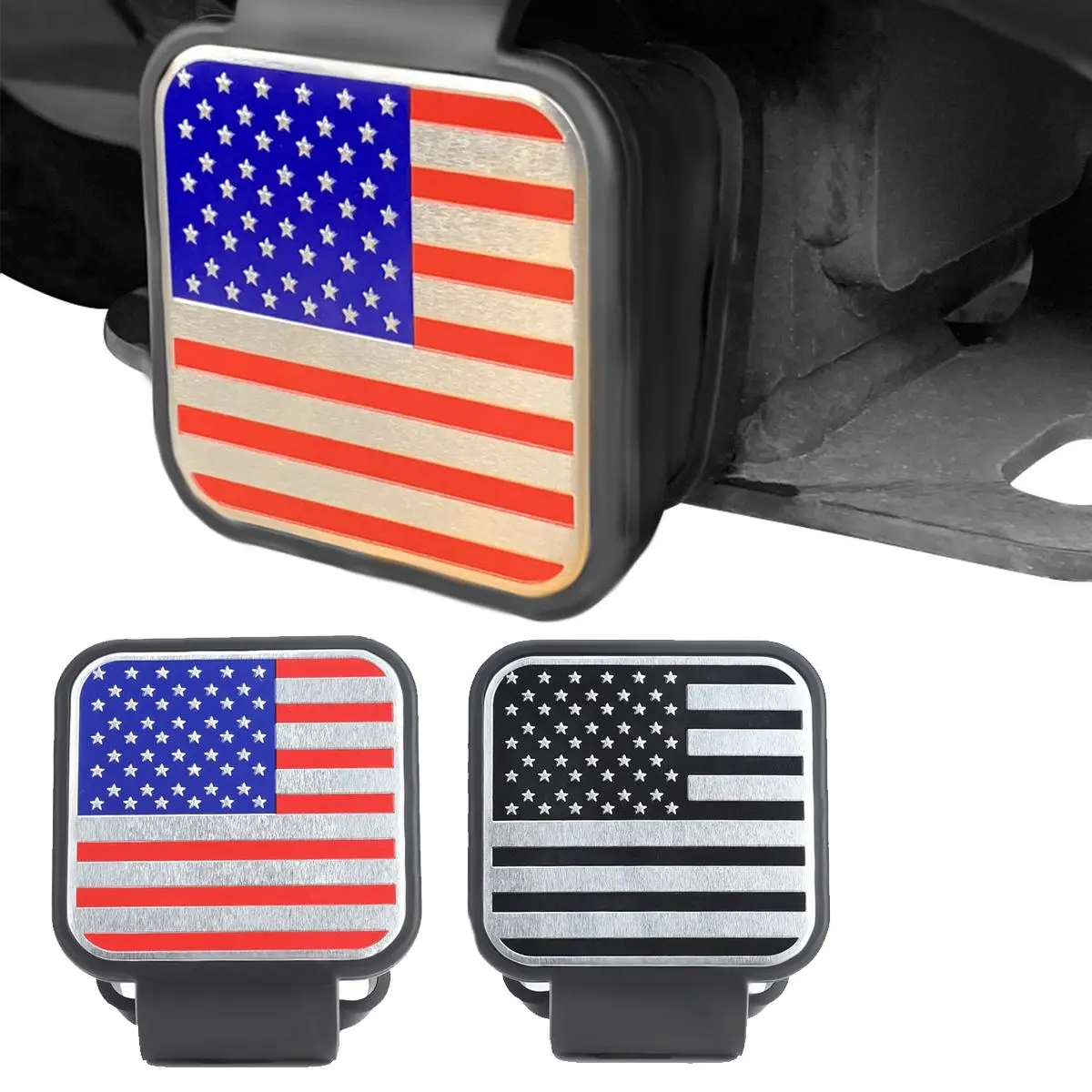 USA American Flag Trailer Hitch Cover, 2 Inch Soft Rubber Receiver Plug, Anti-Rattle Weatherproof Protection, Car Exterior Accessories for Trucks Jeep SUV Ford RAM