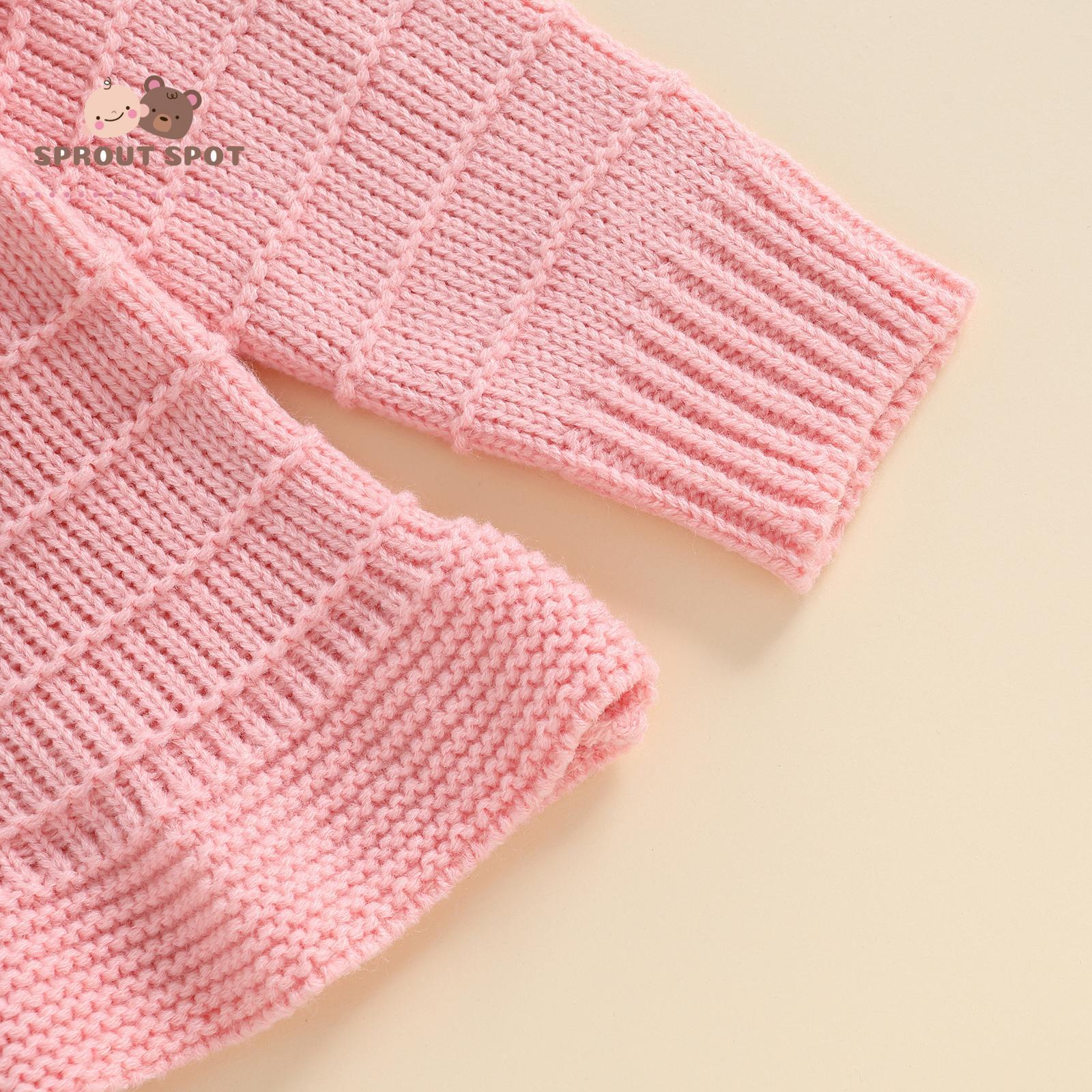 Toddler Baby Girl Knitted Cardigan Solid Color Long Sleeve Crew Neck Button-up Sweater Casual Winter Fall Clothes