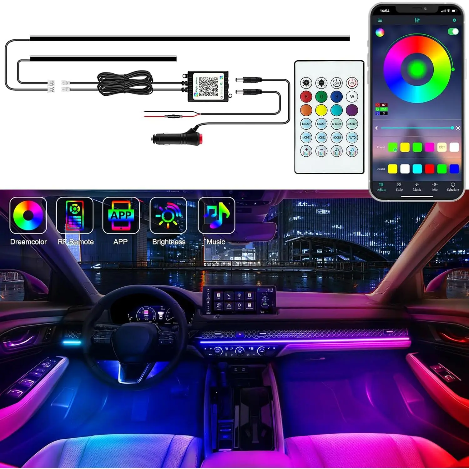 Interior  LED Strip Lights,  LED Lights for  with Dynamic Dreamcolor Chasing, Ambient Lighting Kits  Sync  APP and RF Remote Control (43.5+14.5'')