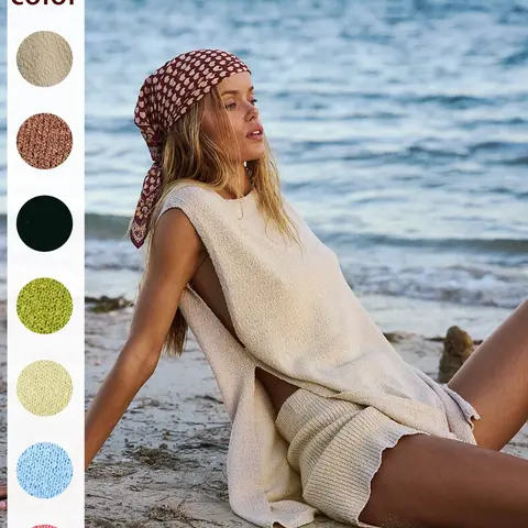 Women's Solid Color Knit Tank Top & Shorts Two-piece Set, Casual Fashion Cozy Loungewear Knitwear Set for Daily Outdoor Wear, Ladies Clothes for Summer, Casual Lounge Sets, Casual Style Loungewear, Womenswear