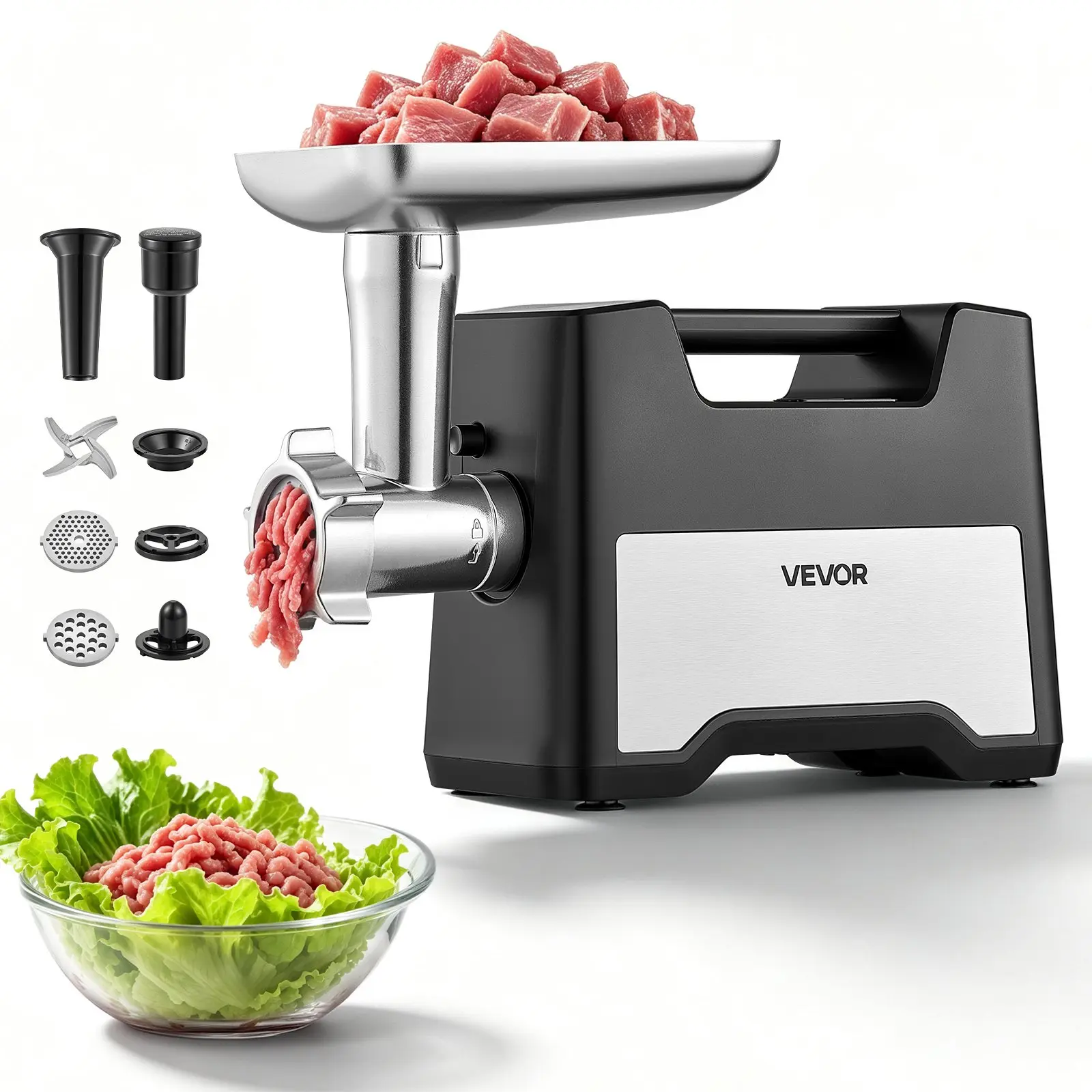 VEVOR Electric Meat Grinder, 3.3-4.4 Lbs/Min 1200W Max,#5 Home Meat Mincer with 2 Grinding Plates, Sausage Stuffing Tube & Kubbe Kit, 300W Stainless Steel Sausage Maker for Home Kitchens