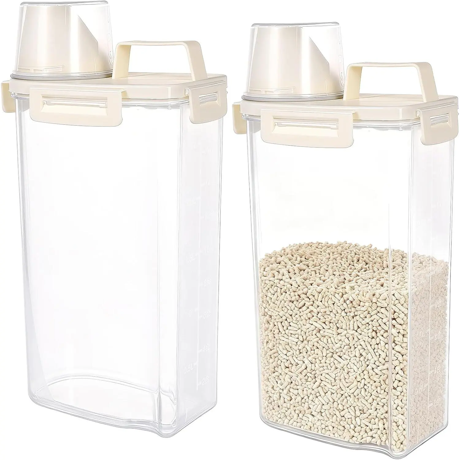 2 PCS 3L Clear Cat Litter Storage Container, Sealable Heavy Duty Moisture Proof Storage Bin with Airtight Lid Spout and Handle for Daily Pet Cleaning