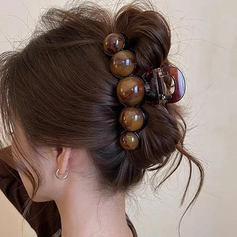 11CM Large Retro Gradient Beaded Hair Claw Clips for Women, Strong Hold Geometric Plastic Shark Clips, Non Slip Fashion All-match Hairpins for Thick Thin Hair Daily Hair Accessories