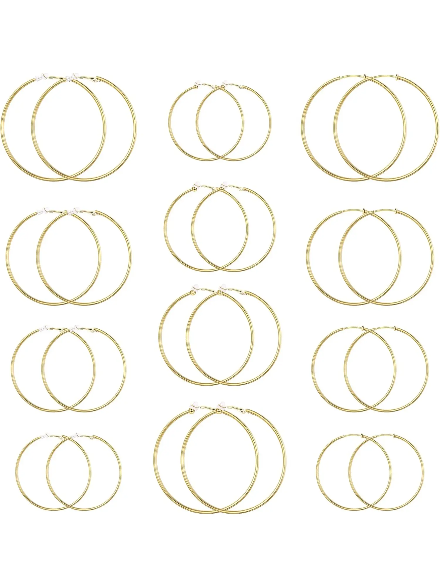 12Pairs Clip On Hoop Earrings for Women Multisize Fake Hoop Earrings Non Piercing Earrings Clip Spring Hoop Earrings For Non-Pierced Ears Gold Tone