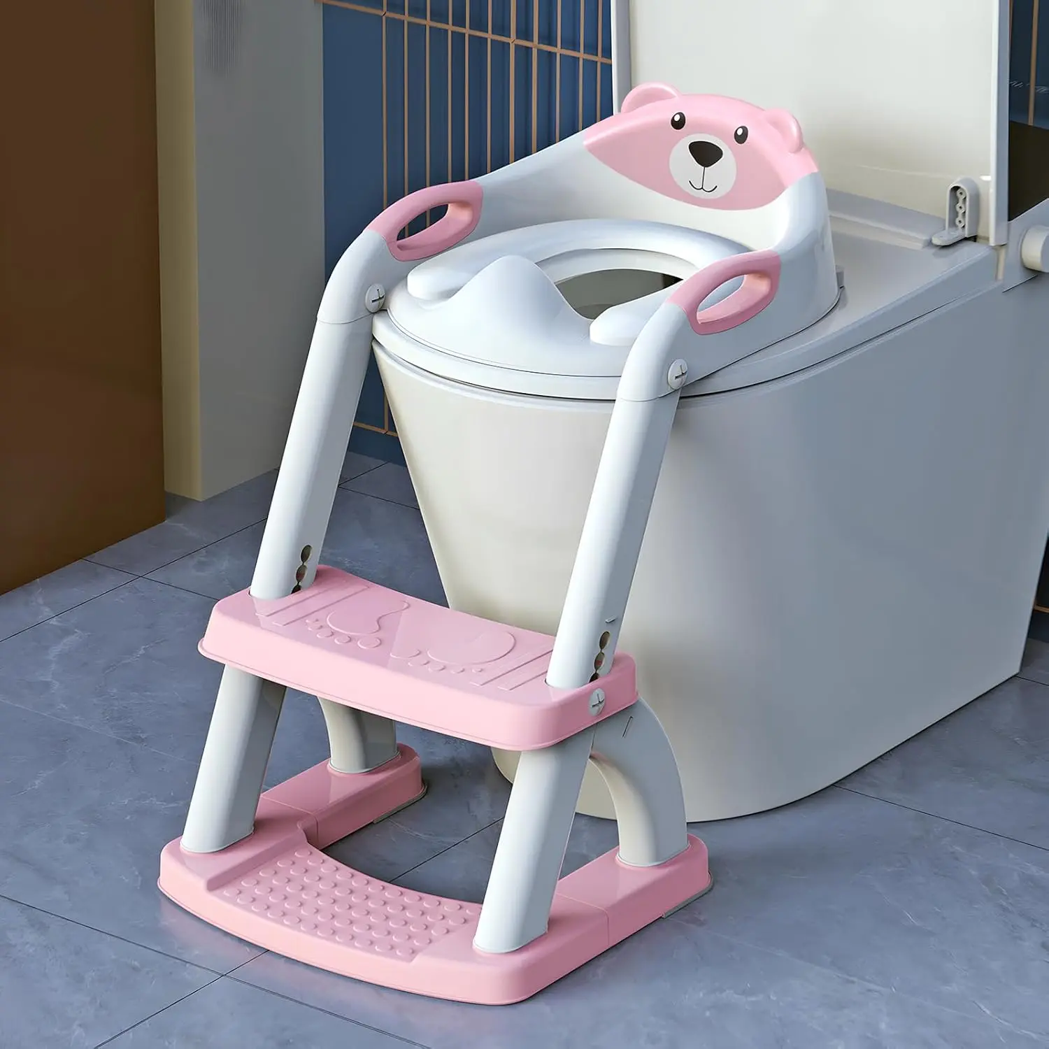 2 In 1 Portable Potty Training Seat for Toddlers (All Seasons), Upgraded 8899+Pink/8899pro-black/8899-grey Model with Sector-Shape Stabilized Base, Splash Guard, Anti-Slip Pad, and Step Stool, No