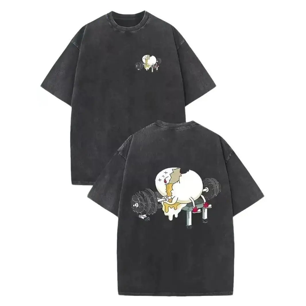 Gym Egg Lifting Weights Vintage Washed Cotton T-Shirt