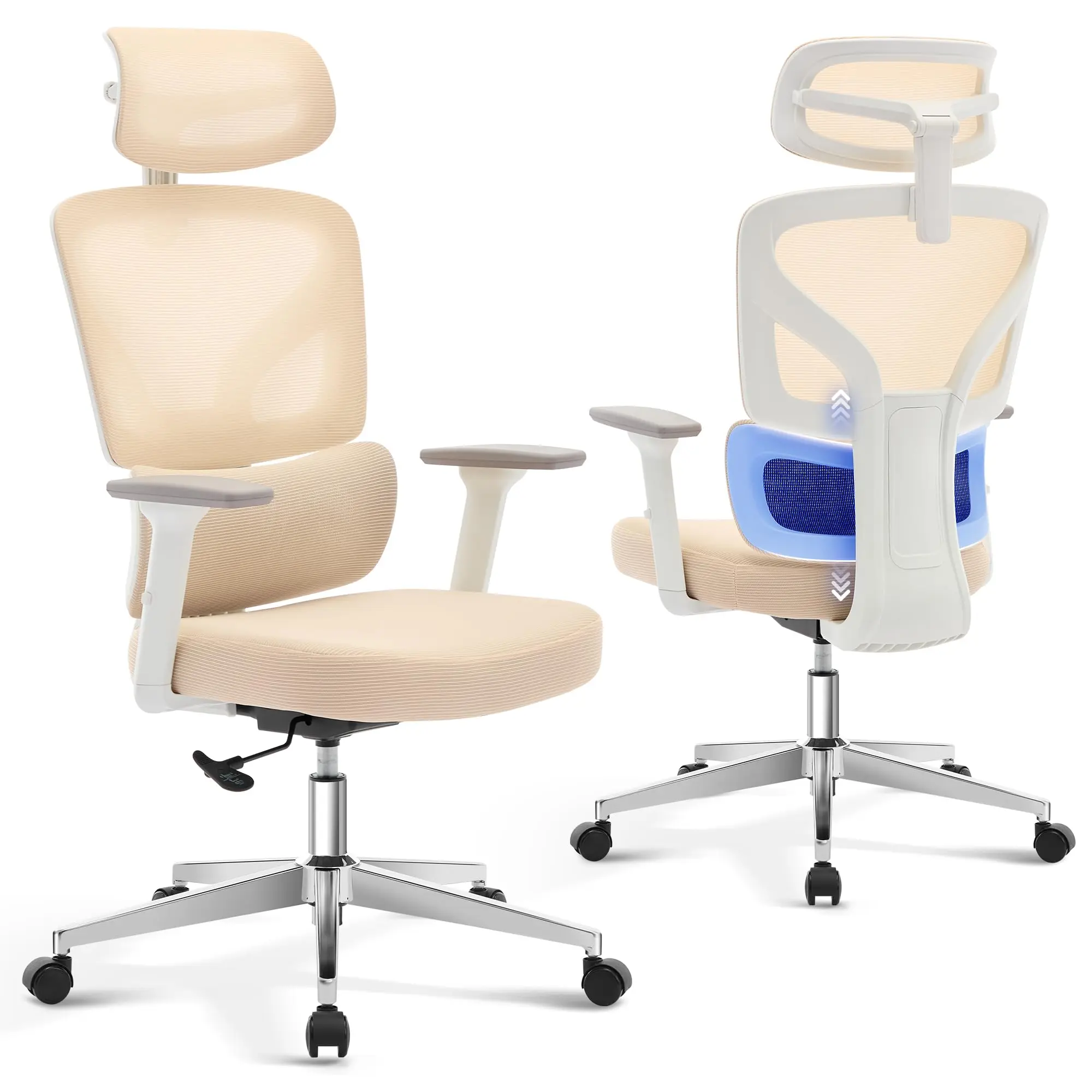 Garvee Ergonomic Office Chair with Adjustable Lumbar Support, High Back Mesh Computer Chair for Home, 3D Headrest Gaming Chair, Swivel Design for Comfort and Productivity