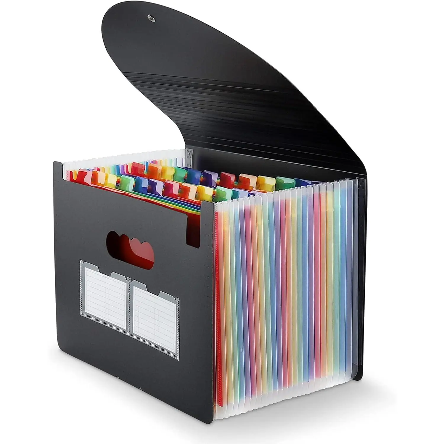 Expanding File Folder, 24 Pocket Accordion A4 Letter Size Portable Document Organizer with Colored Tabs, Expandable Bill  Folder - Black