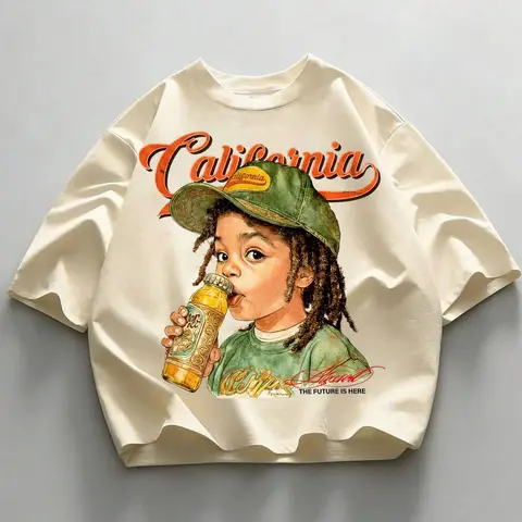 Men's California Retro Boy Graphic Print Loose T-Shirt, 90s Hip-Hop Streetwear, Casual Oversized Short Sleeve Tee, Casual Graphic Design