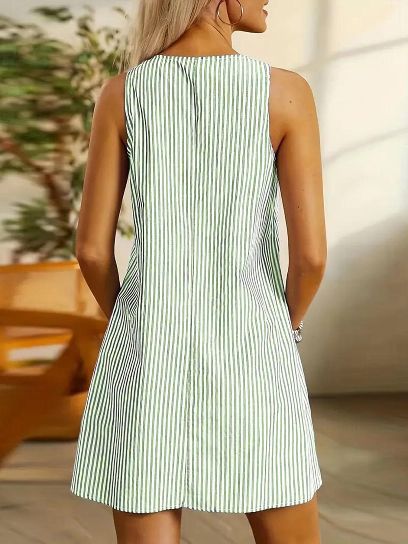 Women's Striped Print Tank Dress, Casual Sleeveless Fitted Dress for Daily Wear, Ladies Clothes for All Seasons Everyday