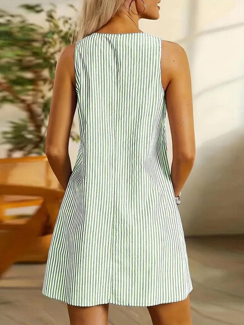 Women's Striped Print Tank Dress, Casual Sleeveless Dress for Daily Wear, Ladies Clothes for All Seasons