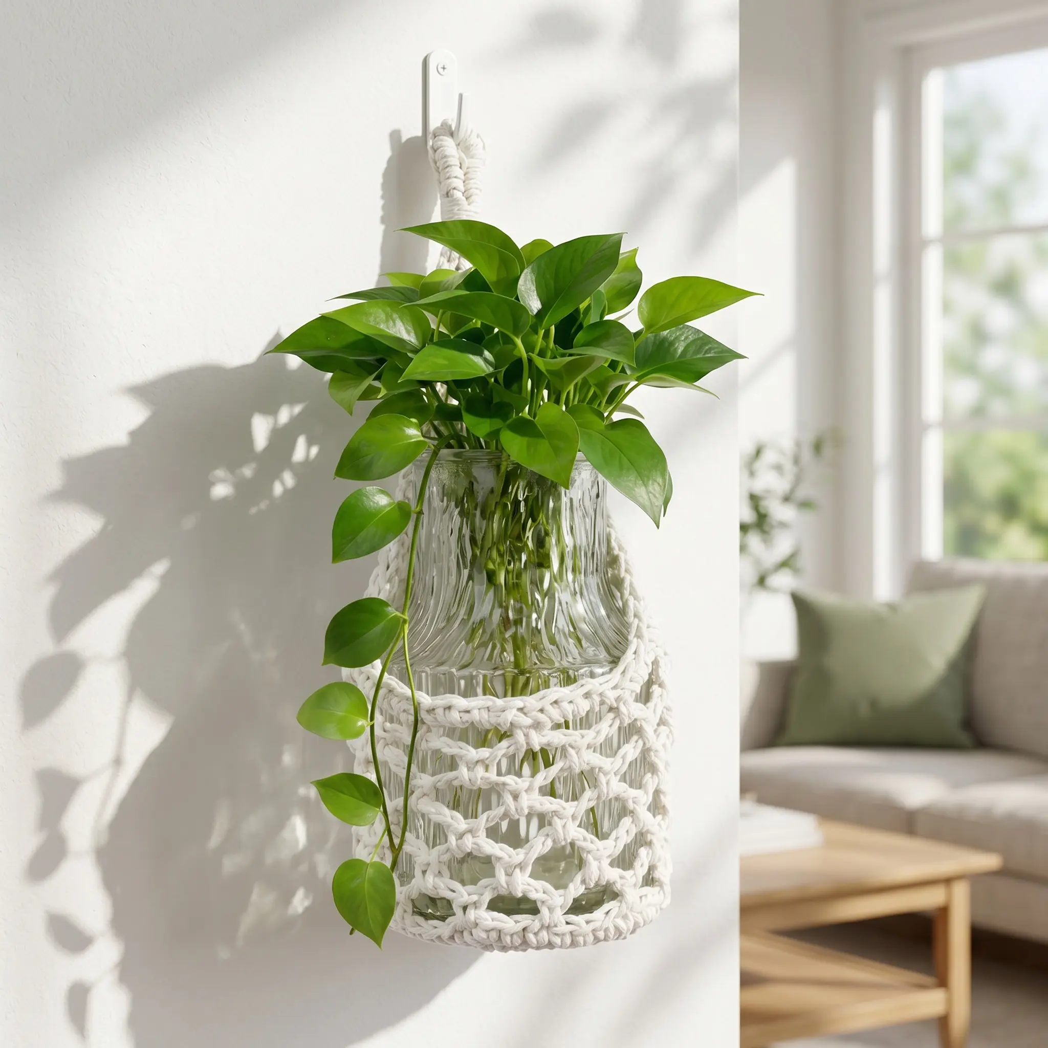 Hanging Plant Holder, 1 Count Handmade Woven Plant Holder without The Plant, Hanging Plant Basket, Hanging Planters, Decorative Garden Supplies for Home Garden Decoration-YY1