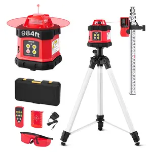 VEVOR Rotary Laser Level Kit, 984ft 360-Degree Self Leveling Red Horizontal Laser Transit,with Tripod,Receiver,Remote Control, Scale, Toolcase, IP54 Waterproof, 0.12in/100ft Precision for Constructio