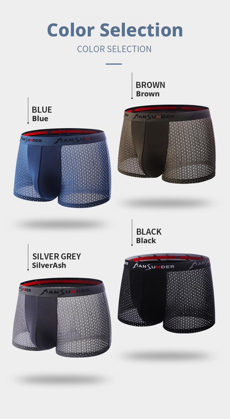 Men's Ice Silk Breathable Mesh Boxer Briefs Ice Silk Bamboo Fiber Moisture Wicking Quick Dry Soft Comfortable Cool Anti Odor Underwear For Summer Daily Wear Workout Gym Sports Casual Hot Weather 4 Pack Multicolor