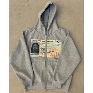 America Retro Street Graphic Printed Hoodie Men Clothing Trendy Y2k Long Sleeve Zip Up Hooded Sweatshirt Overszied Loose Jacket