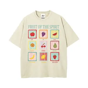 Unisex FRUIT OF THE SPIRIT Fresh Retro Stamp Cute Fruits Christ Graphict Washed T-Shirt Personalized Pattern Y2k Clothing Round Neck Washed T-Shirt,Women's Clothing 100% Cotton, Menswear, Top, Vintage Style,Summer Casual Oversized