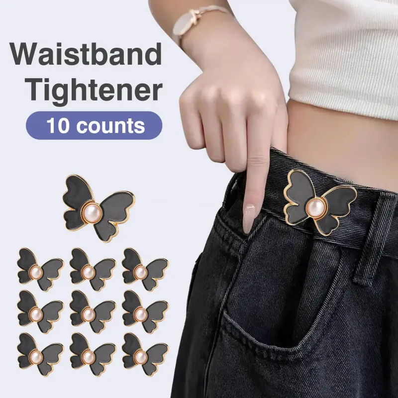 10 Counts Butterfly Waist Cinching Button, Reusable Adjustable Pant Waist Tightener, Alloy Material
