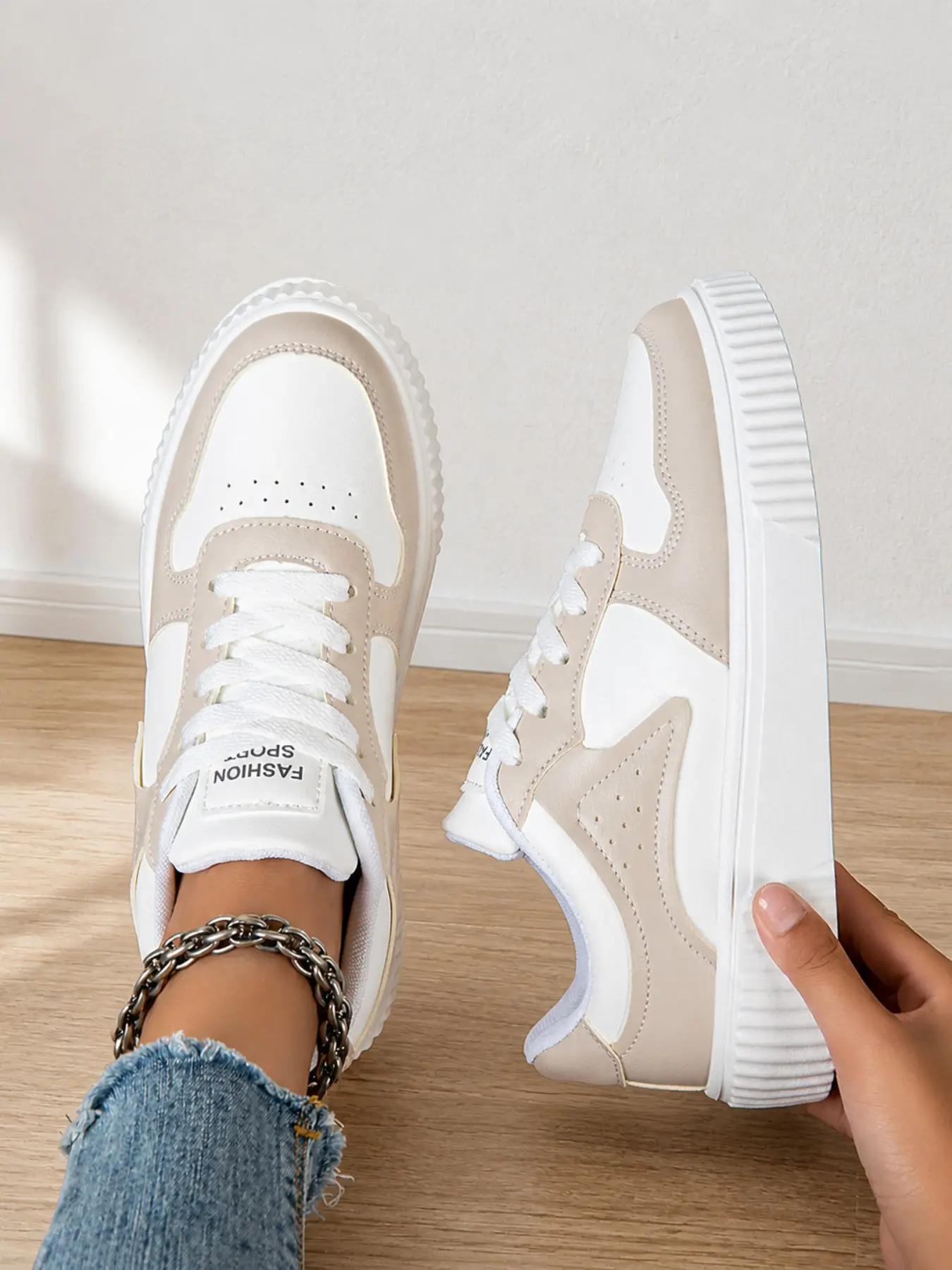 Women's Fresh Macaron Colorblock Thick Sole Sneakers, PU Leather Low Top Lace-Up Casual Shoes, Comfortable Daily Wear Sports Shoes