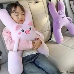 Cute Cartoon Plush Pig Car Neck Pillow, Ultra Soft Fluffy Travel Head Cushion With Seat Belt Support, Anti Head Slumping Sleep Rest Accessory, Universal Auto Pillow For Long Road Trips Camping & Father’s Day Gifts
