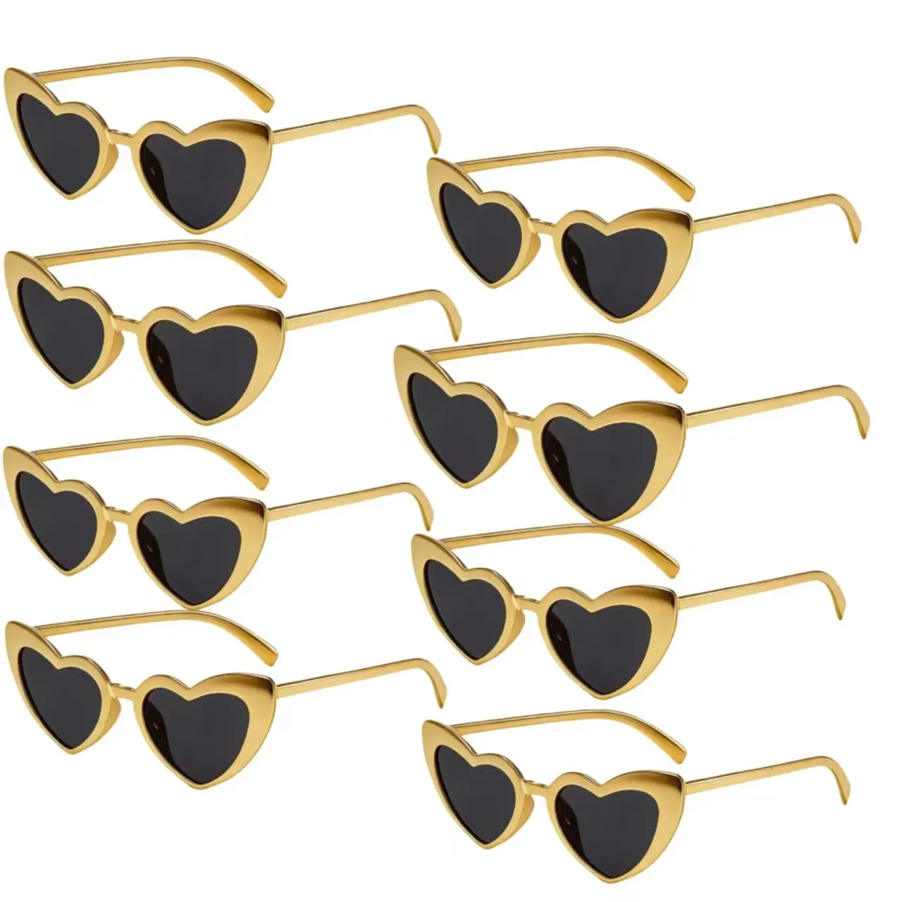 8-Piece Heart Glasses Set, Shiny, Lightweight Plastic, Party Props for Singles, Holidays, Group Activities, Trendy Photo Props
