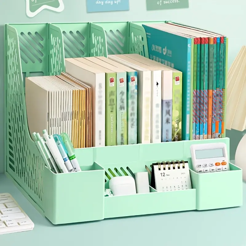 🔥1-Pack Desk File Organizer with 4 Compartments | PP Plastic, Detachable Design | Space-Saving Office Supplies for Document Storage & Desk Cleanup