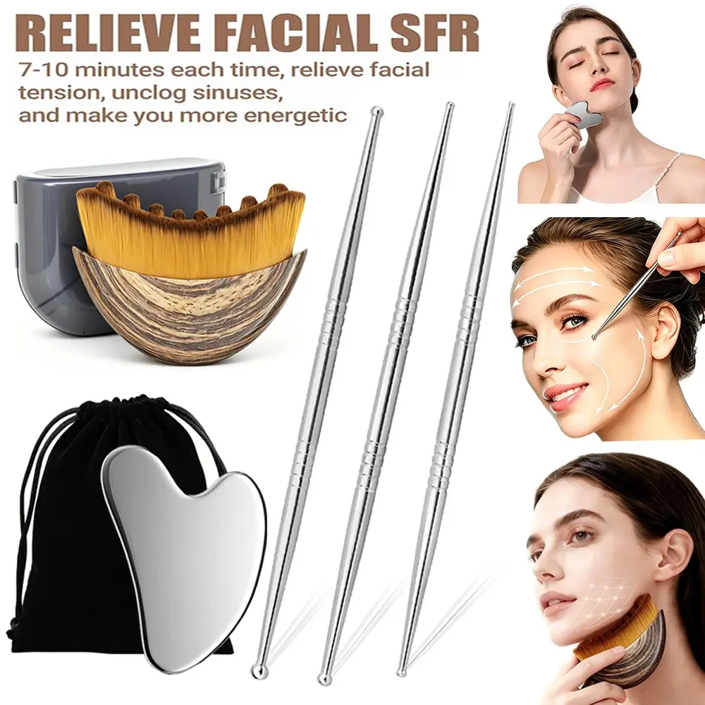 5pcs Massage Therapy Tool Set, Acupressure Pens, Wooden Meridian Comb, Gua Sha Board, Muscle Relaxation, Unisex Gift