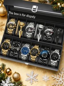 men's business fashion watch set, including watch & necklace & bracelet & ring, perfect gift for birthday, party, teacher, school, thanksgiving