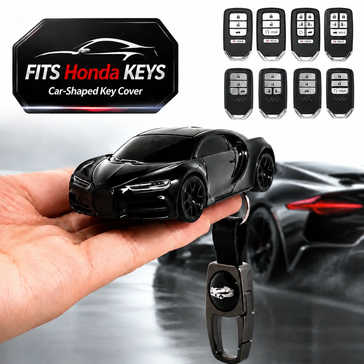 Key Fob Cover with Keychain for Honda, Fits Accord Civic CR-V Pilot Odyssey Passport, Smart Key Shell Case, Sporty Racing Design, Cool Craftsmanship for Premium Car Owners,  Holiday Gifts
