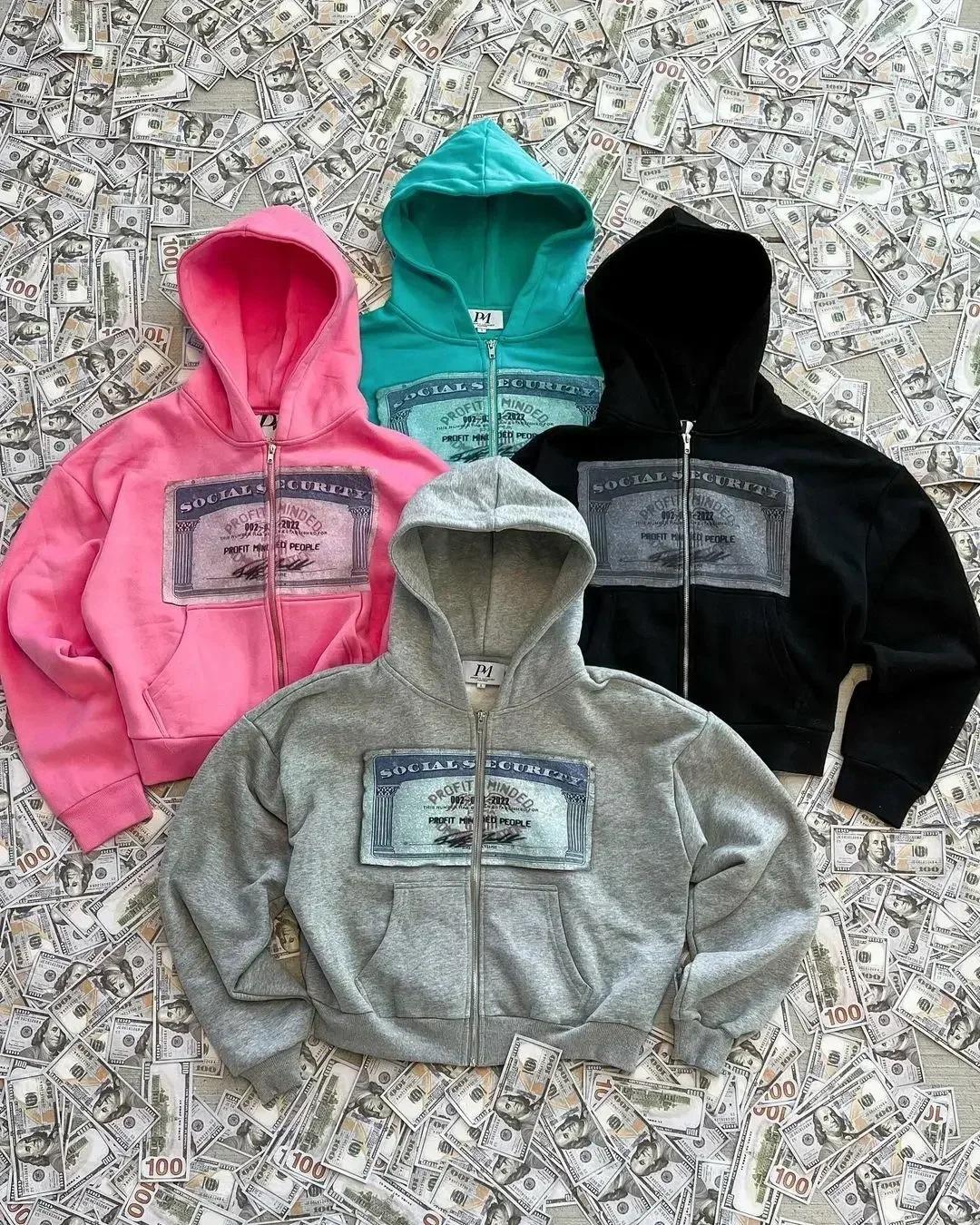NewEuropean and American Style Street Money Pattern Printed Hoodie Unisex Loose Zipper Sweatshirt_outdoor sport