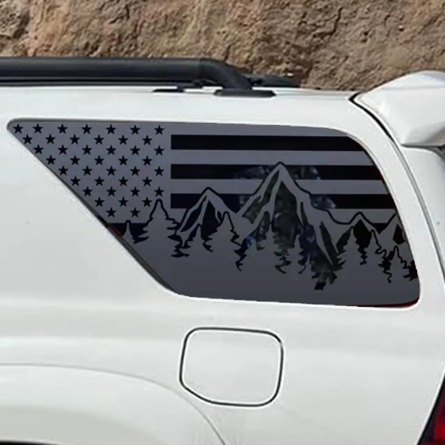 Patriotic Pre-Cut Weatherproof Off-Road Rear Side Window Decals - Matte Black Vinyl Stickers - US Pride for Toyota 4Runner 2003-2009 4th Gen Truck SUV Back Side Glass - 2PCS Exterior Accessories