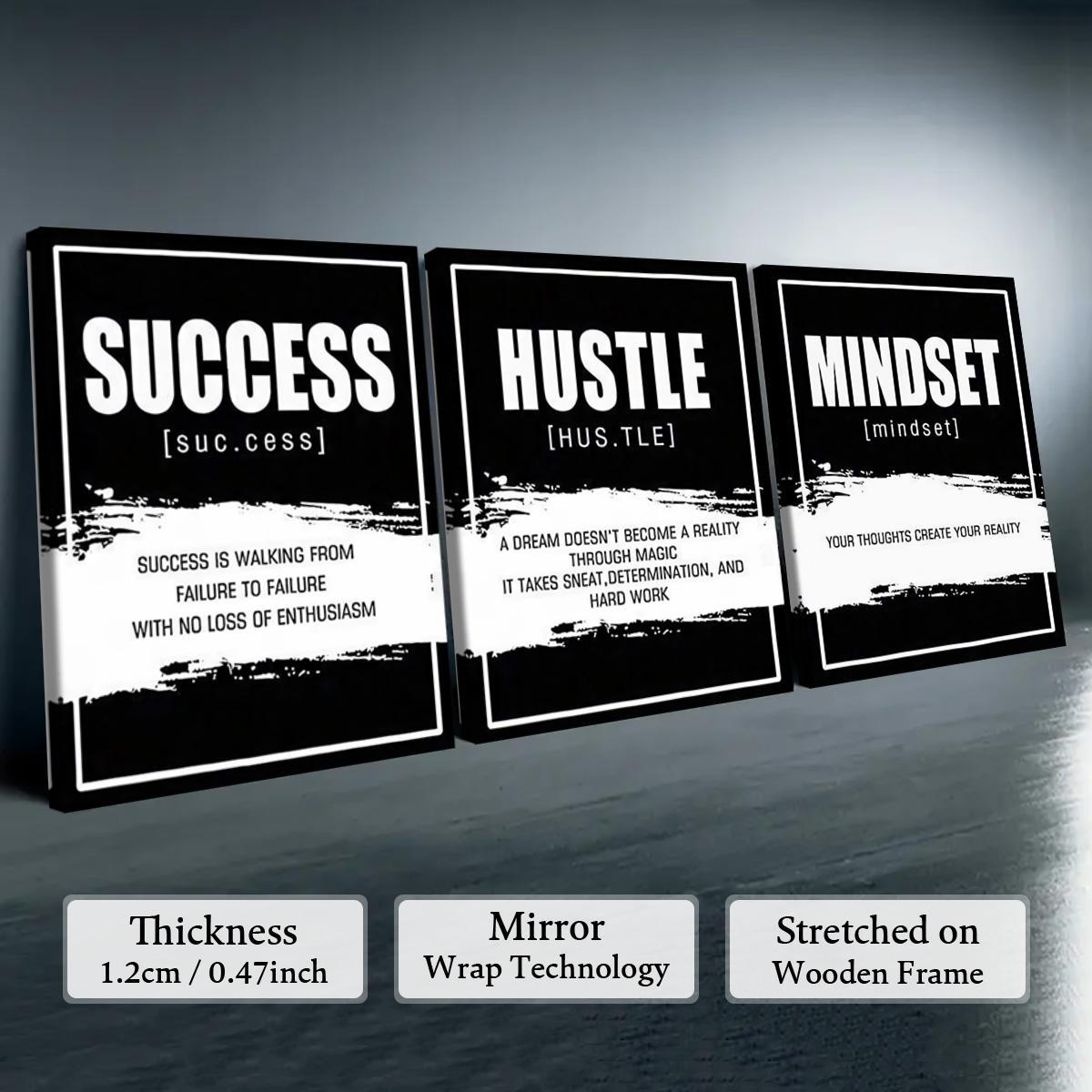 Wooden Framed Canvas Painting, 3 Counts/set Urban Inspirational Letter Decorative Painting, Modern Art Poster for Office Home Dormitory Dining Room Bar