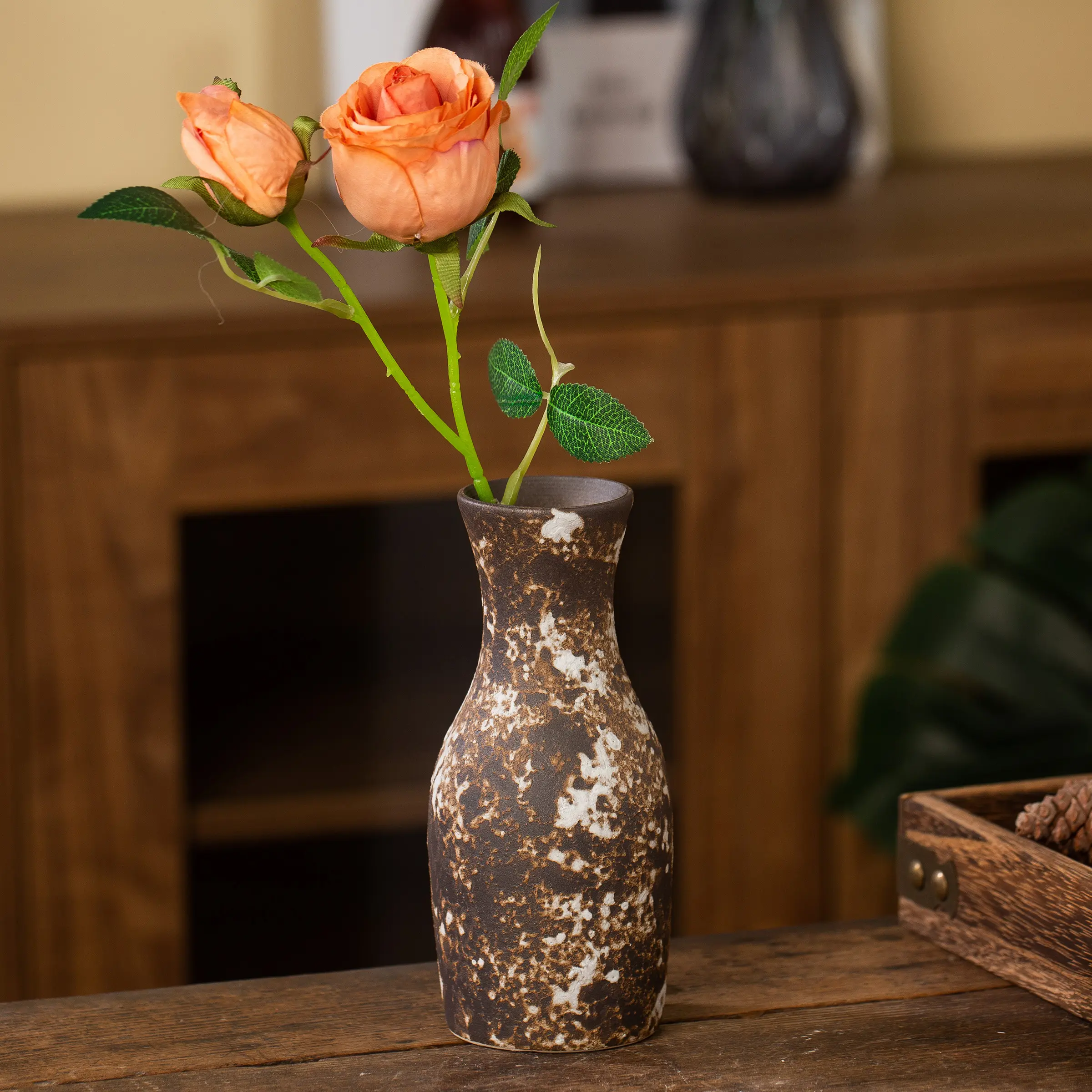 Jingdezhen Wabi Sabi Vintage Ceramic Vase, New Chinese Style, Handmade Decorative Piece, Ideal for Hotel Lobby, Tea Room, Floral Arrangement