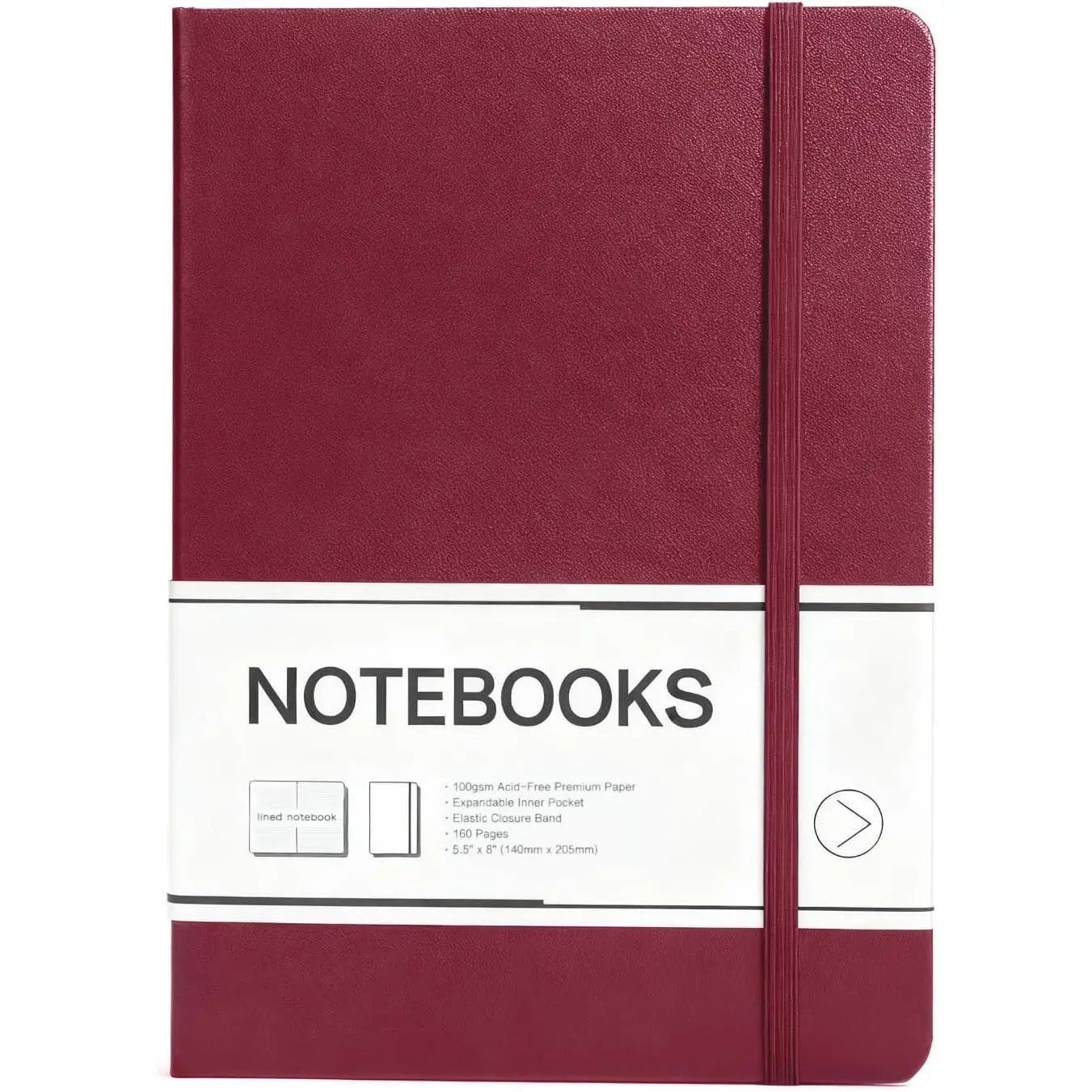 Leather Hardcover Lined Notebook with Notebook Cover, A5 5.6"x8" Size, 160 Pages 100GSM Thick College Ruled Paper, Expandable Pocket, Women's, for Journaling & Office Work Use, Burgundy