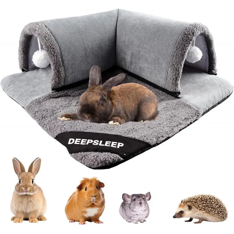Rabbit Tunnel Bed, Plush Bunny Tunnel Tube with Removable Mat, Hideout Toys for Guinea Pig Rabbit Bunny Chinchilla Kitty Cat