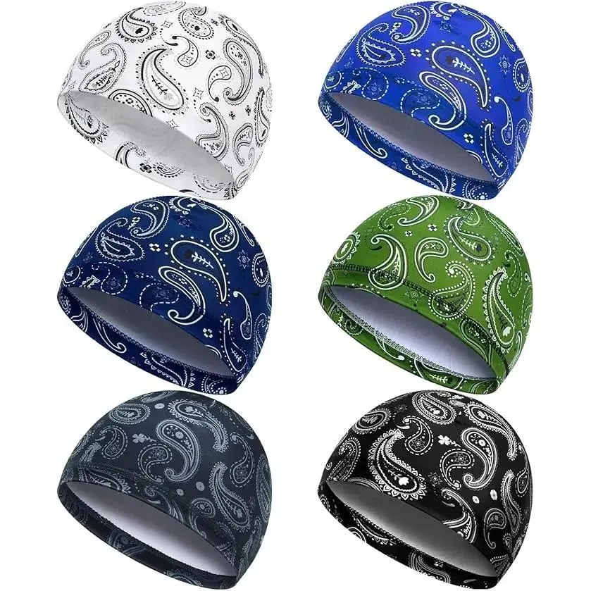 Men's Paisley Pattern Sweat-Wicking Cooling Beanies (6pcs) - Breathable Helmet Liners, Men's Accessories, Accessories Adults for Cycling, Running, Multicolor, Skull Caps