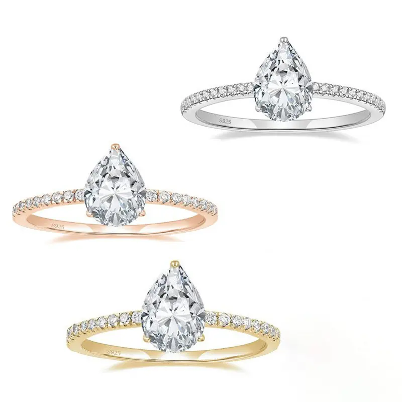 Loveden   S925 silver ring with 6*9mm teardrop-shaped zircon for women, 1.5 carat diamond ring
