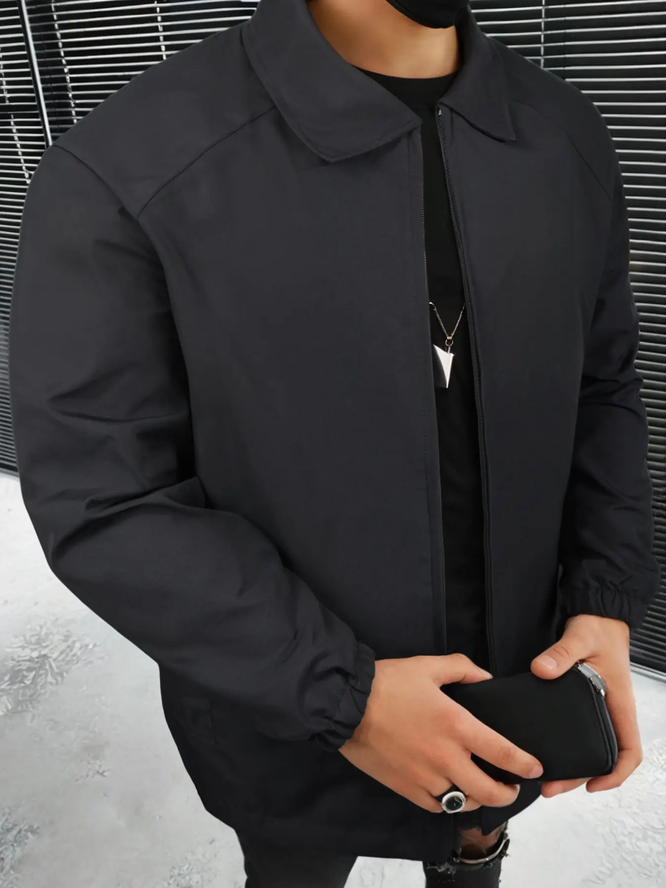 Men's Lapel Zipper Coach Jacket, Raglan Sleeve Elastic Wrist, Side Pocket Lightweight Loose Fit, Fall Spring Casual Windproof Coat