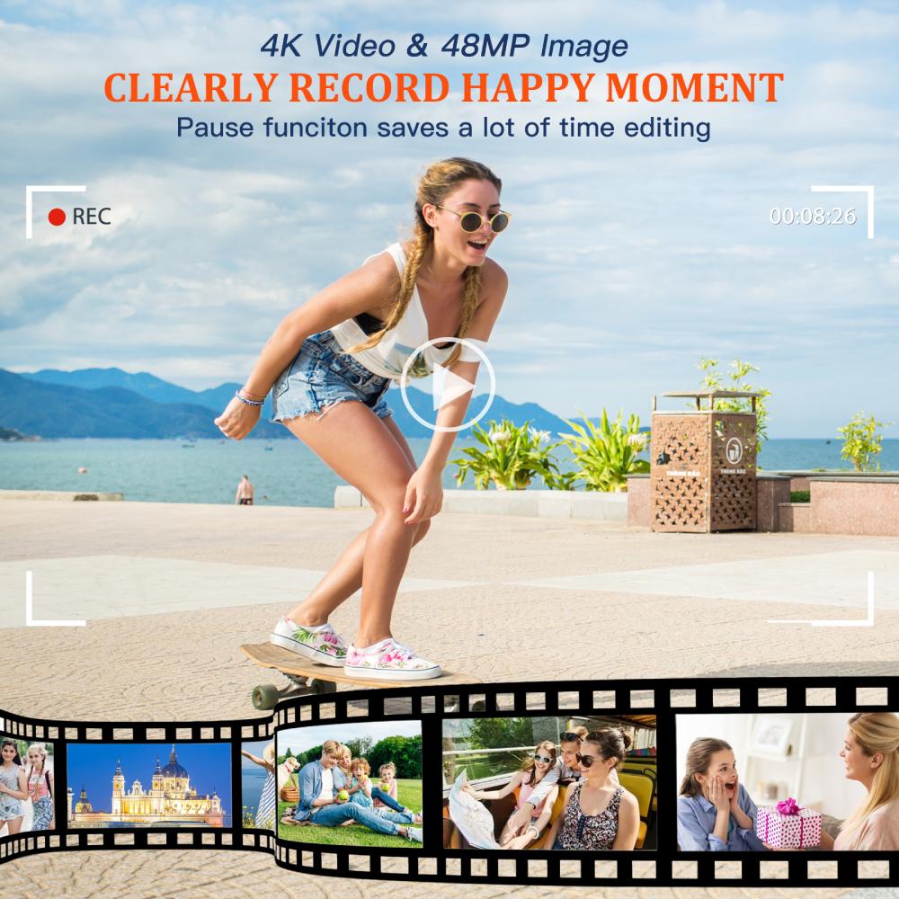 Digital Camera Auto Focus 48MP Vlogging Camera Anti-Shake Video Camera with Viewfinder Flash & Dial