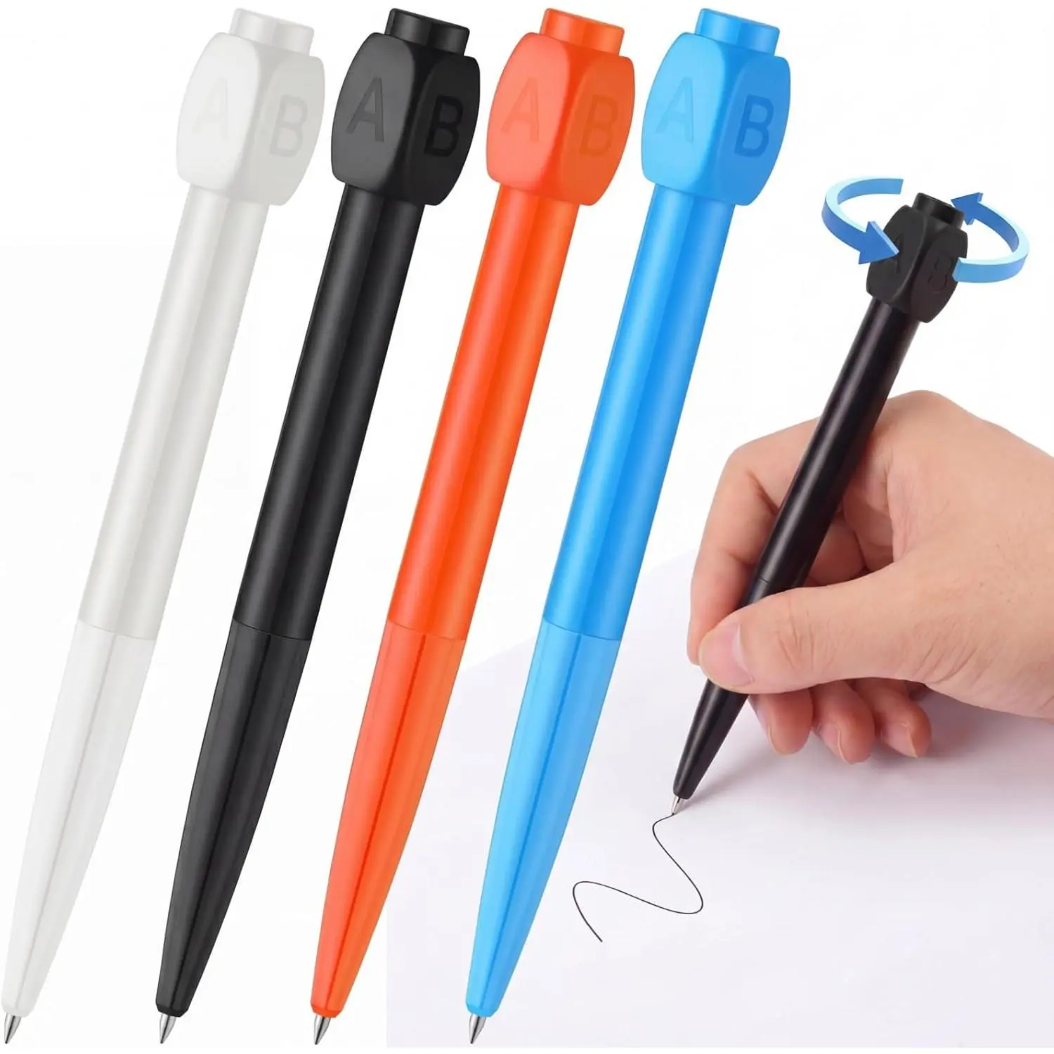 Fidget Spinner Decision Maker Ballpoint Pens (4-Count) - 0.5 mm ABS Plastic Rotating Top Pens for Meditation, Adults, Clerks, Lawyers, Office Stationery, 0.5 Mm Pen