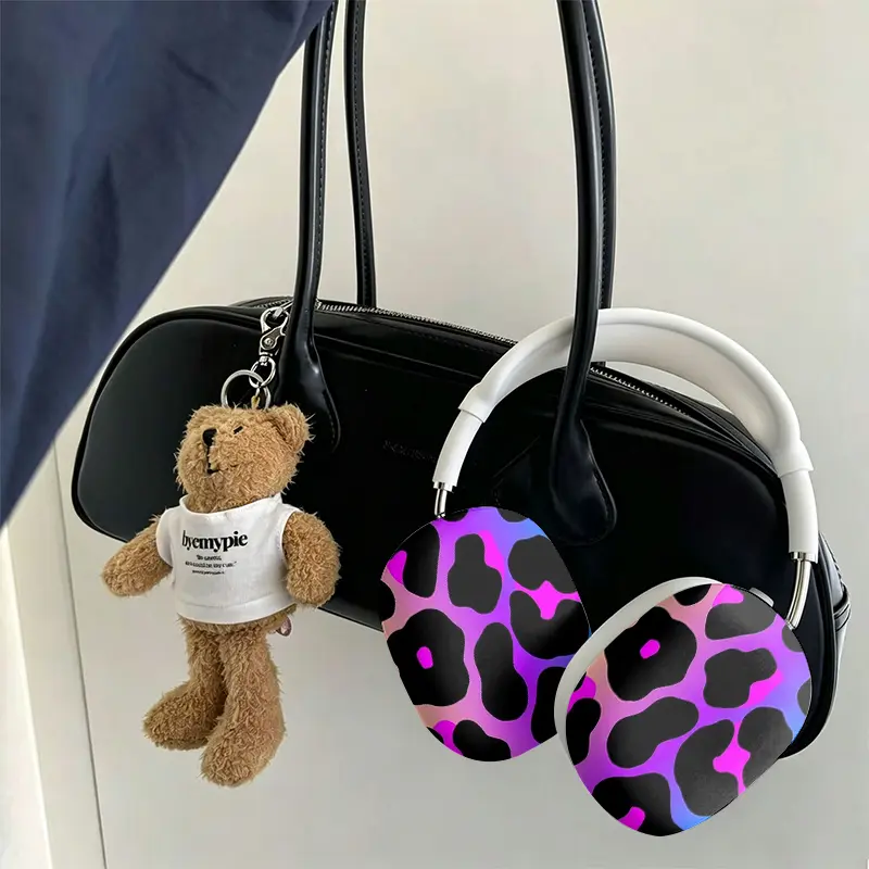 Gradient Colorful Leopard Print Suitable for Apple AirPods Max / Apple AirPods Max 2. Leather hard-shell protective case with glossy finish. High-end and elegant. Ideal gift.