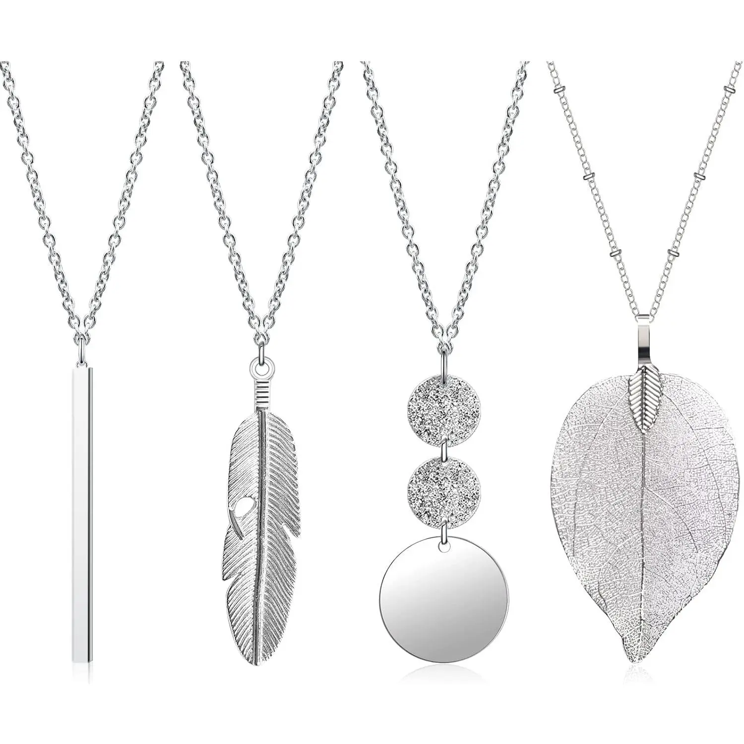 Long Necklaces for Women,4 PCS Fashion Pendant Necklace  Long  Necklaces Set Bar  Necklace Circle Leaf Lock Tassel Y Necklace  Set Statement Necklace for Women Trendy