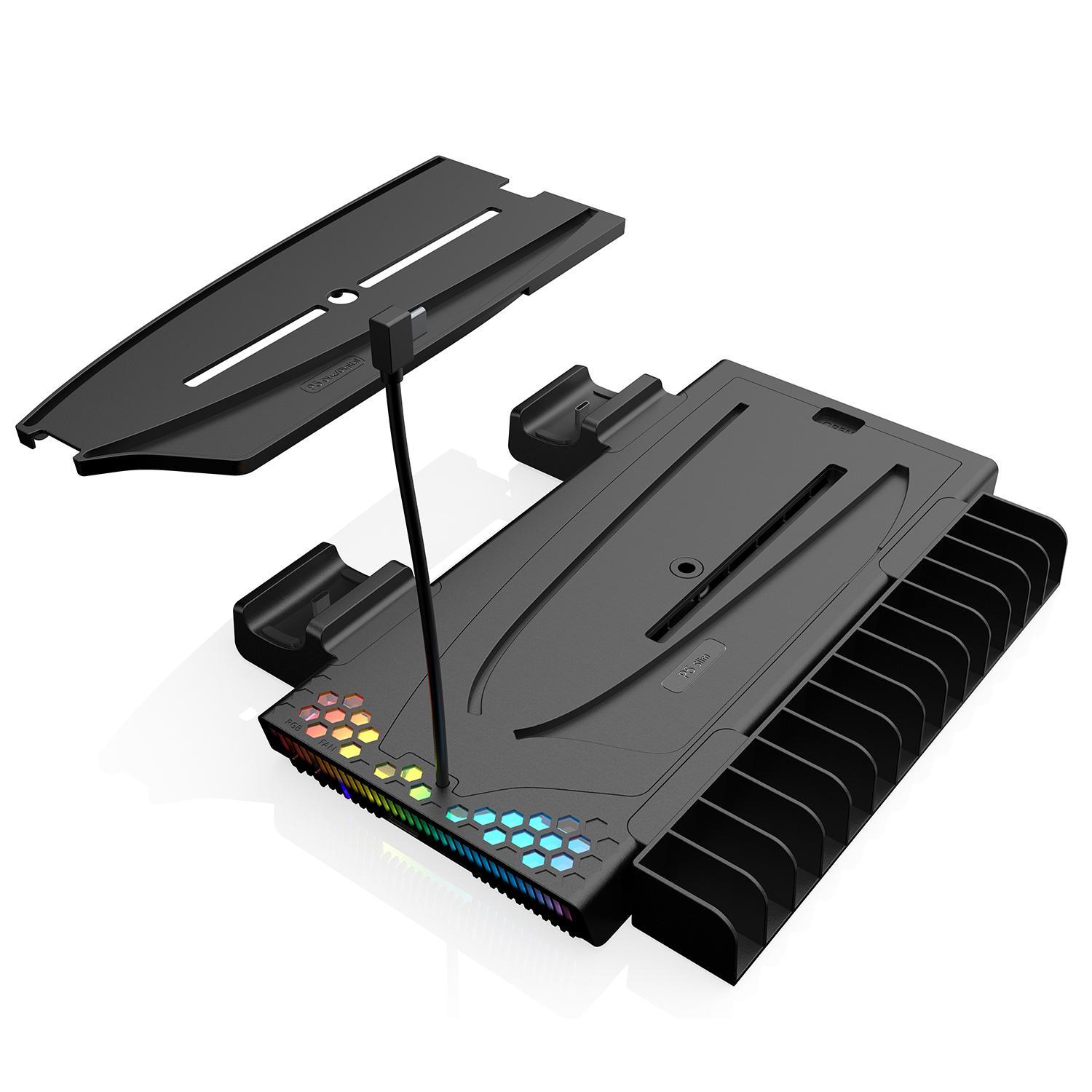 GAMINJA Charging Base Station for PS5, Vertical Cooling Fan with Game Slot, Dual Controller Charger, Storage Accessories for PS5, Charging Dock Accessories