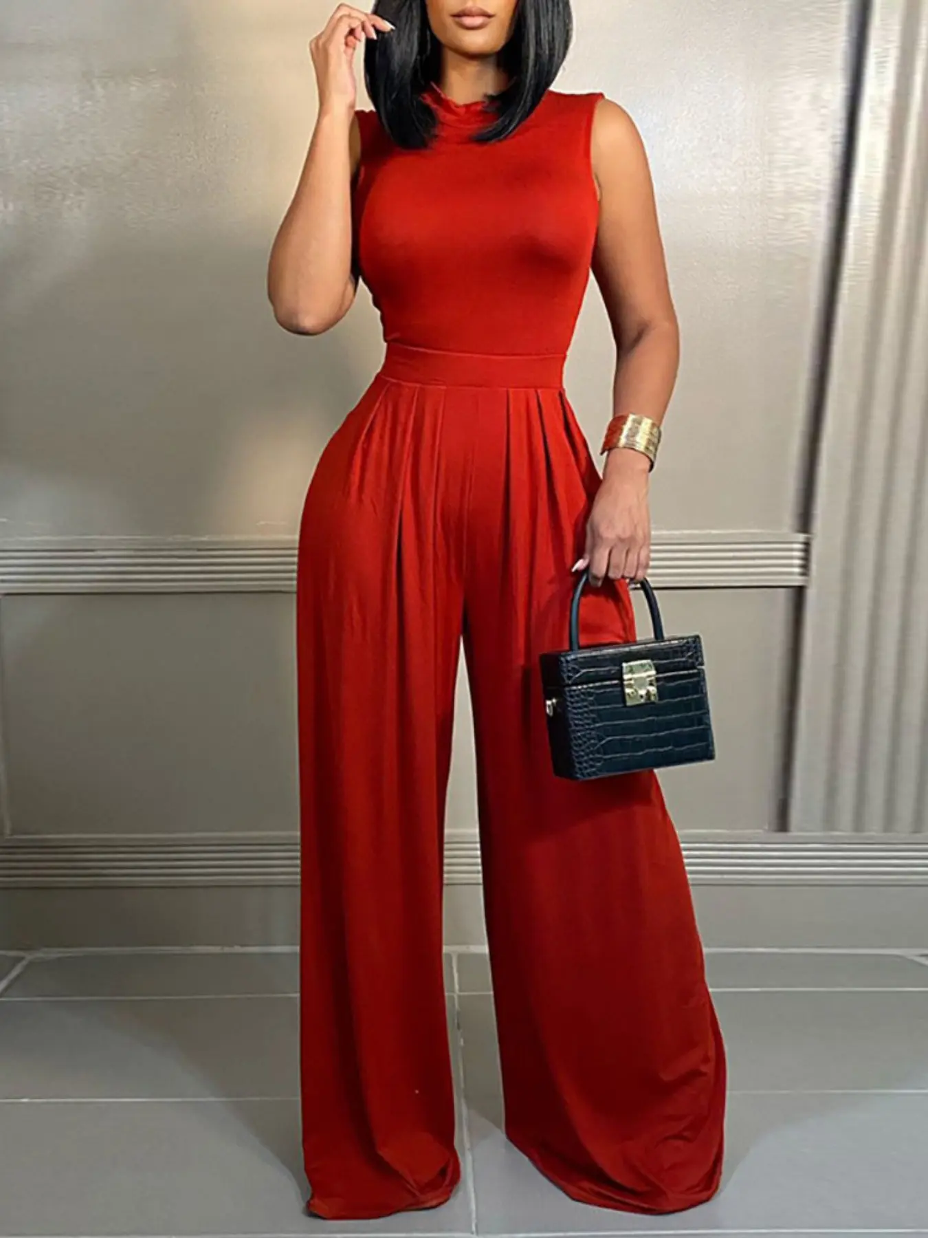 Elegant Wide Leg Jumpsuit for Women, Sleeveless High Waist One Piece, Formal Party Romper, Stylish and Comfortable Outfit